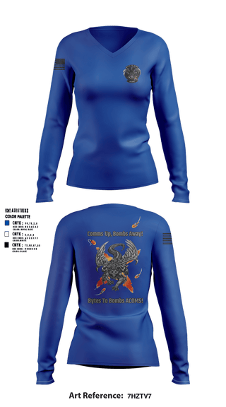 Womens Long Sleeve Vneck Shirt, 608 ACOMS, Air Force, Teamtime, Team time, sublimation, custom sports apparel, team uniforms, spirit wear, spiritwear, sports uniforms, custom shirts, team store, custom team store, fundraiser sports, apparel fundraiser
