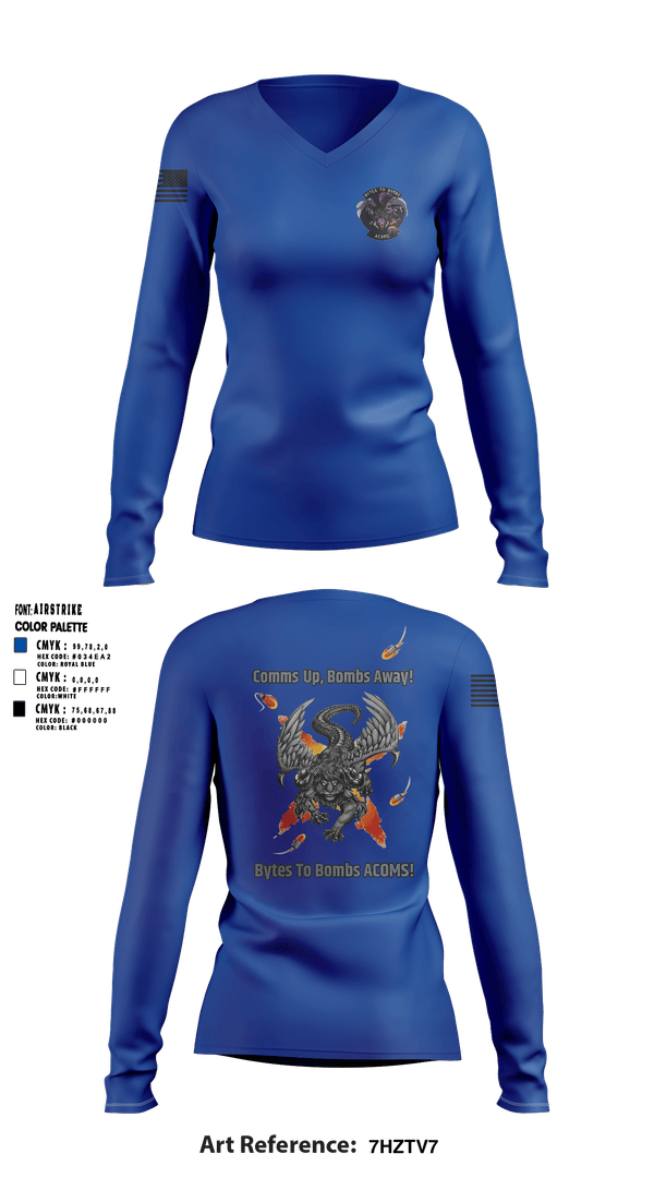 Womens Long Sleeve Vneck Shirt, 608 ACOMS, Air Force, Teamtime, Team time, sublimation, custom sports apparel, team uniforms, spirit wear, spiritwear, sports uniforms, custom shirts, team store, custom team store, fundraiser sports, apparel fundraiser