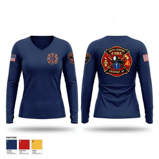 Womens Long Sleeve Vneck Shirt, South Lockport Fire Company, Fire Department, Teamtime, Team time, sublimation, custom sports apparel, team uniforms, spirit wear, spiritwear, sports uniforms, custom shirts, team store, custom team store, fundraiser sports, apparel fundraiser