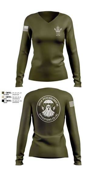 Womens Long Sleeve Vneck Shirt, 301, Army, Teamtime, Team time, sublimation, custom sports apparel, team uniforms, spirit wear, spiritwear, sports uniforms, custom shirts, team store, custom team store, fundraiser sports, apparel fundraiser