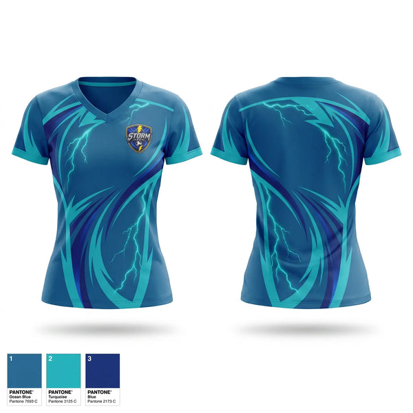 Womens Short Sleeve Vneck Shirt, Storm F.C., Men's Soccer, Teamtime, Team time, sublimation, custom sports apparel, team uniforms, spirit wear, spiritwear, sports uniforms, custom shirts, team store, custom team store, fundraiser sports, apparel fundraiser