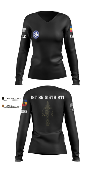Womens Long Sleeve Vneck Shirt, 1st BN 515th RTI, Army, Teamtime, Team time, sublimation, custom sports apparel, team uniforms, spirit wear, spiritwear, sports uniforms, custom shirts, team store, custom team store, fundraiser sports, apparel fundraiser