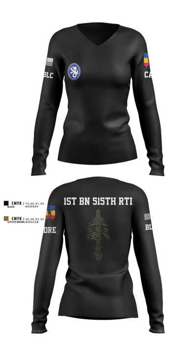 1st BN 515th RTI 17257625 Women's Long Sleeve V-neck Shirt - 7