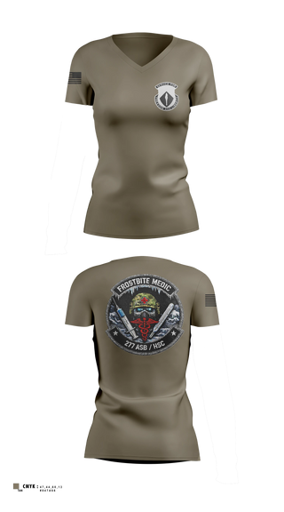 Womens Short Sleeve Vneck Shirt, 277th ASB Frostbite Medics, Army, Teamtime, Team time, sublimation, custom sports apparel, team uniforms, spirit wear, spiritwear, sports uniforms, custom shirts, team store, custom team store, fundraiser sports, apparel fundraiser