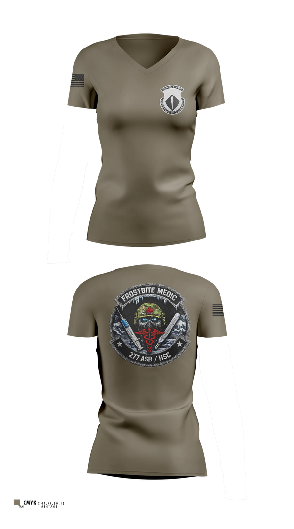Womens Short Sleeve Vneck Shirt, 277th ASB Frostbite Medics, Army, Teamtime, Team time, sublimation, custom sports apparel, team uniforms, spirit wear, spiritwear, sports uniforms, custom shirts, team store, custom team store, fundraiser sports, apparel fundraiser