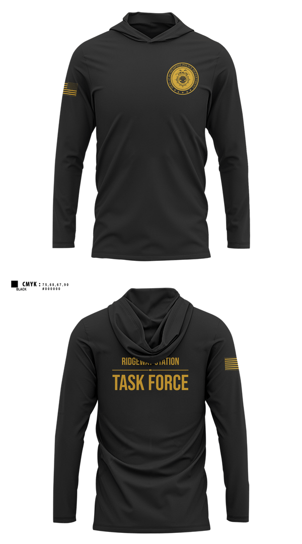 Long Sleeve Performance Shirt with hood, Ridgeway Station Task Force, Police, Teamtime, Team time, sublimation, custom sports apparel, team uniforms, spirit wear, spiritwear, sports uniforms, custom shirts, team store, custom team store, fundraiser sports, apparel fundraiser