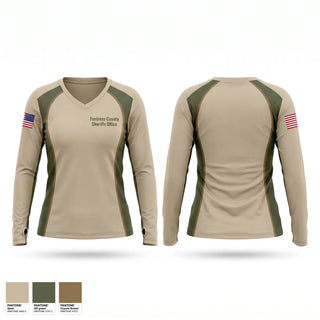 Womens Long Sleeve Vneck Shirt, Fentress County Sheriff’s Office, Police, Teamtime, Team time, sublimation, custom sports apparel, team uniforms, spirit wear, spiritwear, sports uniforms, custom shirts, team store, custom team store, fundraiser sports, apparel fundraiser