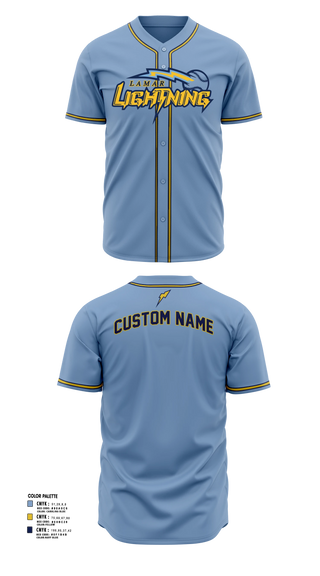 Full Button Baseball Jersey, Lamar Lightening, Baseball, Teamtime, Team time, sublimation, custom sports apparel, team uniforms, spirit wear, spiritwear, sports uniforms, custom shirts, team store, custom team store, fundraiser sports, apparel fundraiser