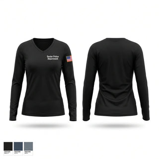 Womens Long Sleeve Vneck Shirt, Dexter Police Department, Police, Teamtime, Team time, sublimation, custom sports apparel, team uniforms, spirit wear, spiritwear, sports uniforms, custom shirts, team store, custom team store, fundraiser sports, apparel fundraiser