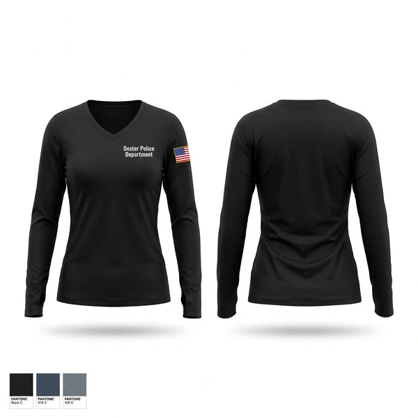 Womens Long Sleeve Vneck Shirt, Dexter Police Department, Police, Teamtime, Team time, sublimation, custom sports apparel, team uniforms, spirit wear, spiritwear, sports uniforms, custom shirts, team store, custom team store, fundraiser sports, apparel fundraiser