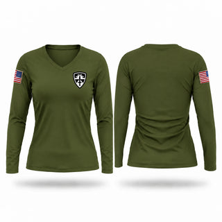 Womens Long Sleeve Vneck Shirt, Atec, Army, Teamtime, Team time, sublimation, custom sports apparel, team uniforms, spirit wear, spiritwear, sports uniforms, custom shirts, team store, custom team store, fundraiser sports, apparel fundraiser