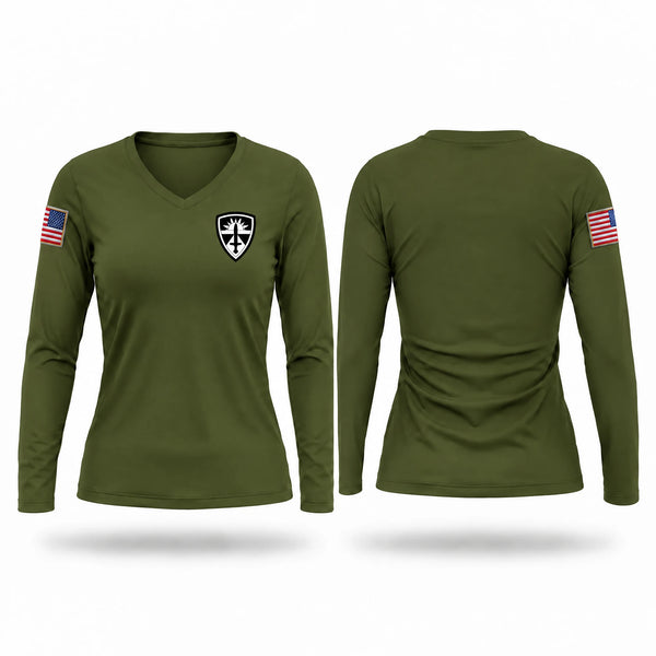 Womens Long Sleeve Vneck Shirt, Atec, Army, Teamtime, Team time, sublimation, custom sports apparel, team uniforms, spirit wear, spiritwear, sports uniforms, custom shirts, team store, custom team store, fundraiser sports, apparel fundraiser