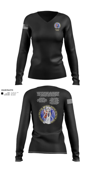 Womens Long Sleeve Vneck Shirt, Fort Leonard Wood Basic Military Police Schoolhouse Instructors & Faculty, , Teamtime, Team time, sublimation, custom sports apparel, team uniforms, spirit wear, spiritwear, sports uniforms, custom shirts, team store, custom team store, fundraiser sports, apparel fundraiser