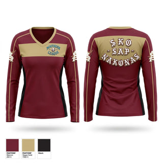 Womens Long Sleeve Vneck Shirt, Nakonas, Baseball, Teamtime, Team time, sublimation, custom sports apparel, team uniforms, spirit wear, spiritwear, sports uniforms, custom shirts, team store, custom team store, fundraiser sports, apparel fundraiser