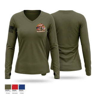 Womens Long Sleeve Vneck Shirt, HHC USAG YONGSAN-CASEY, Army, Teamtime, Team time, sublimation, custom sports apparel, team uniforms, spirit wear, spiritwear, sports uniforms, custom shirts, team store, custom team store, fundraiser sports, apparel fundraiser