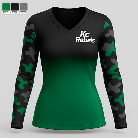 Womens Long Sleeve Vneck Shirt, Kc Rebels, Track & Field, Teamtime, Team time, sublimation, custom sports apparel, team uniforms, spirit wear, spiritwear, sports uniforms, custom shirts, team store, custom team store, fundraiser sports, apparel fundraiser