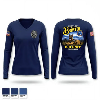 Womens Long Sleeve Vneck Shirt, Bristol Tennessee Police Department K9 Unit, Police, Teamtime, Team time, sublimation, custom sports apparel, team uniforms, spirit wear, spiritwear, sports uniforms, custom shirts, team store, custom team store, fundraiser sports, apparel fundraiser