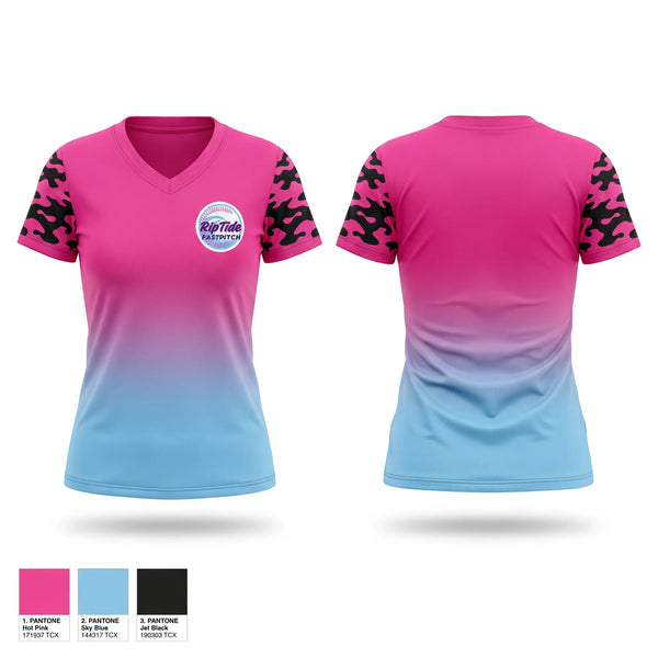 Womens Short Sleeve Vneck Shirt, Pompano Beach Riptide, Softball, Teamtime, Team time, sublimation, custom sports apparel, team uniforms, spirit wear, spiritwear, sports uniforms, custom shirts, team store, custom team store, fundraiser sports, apparel fundraiser