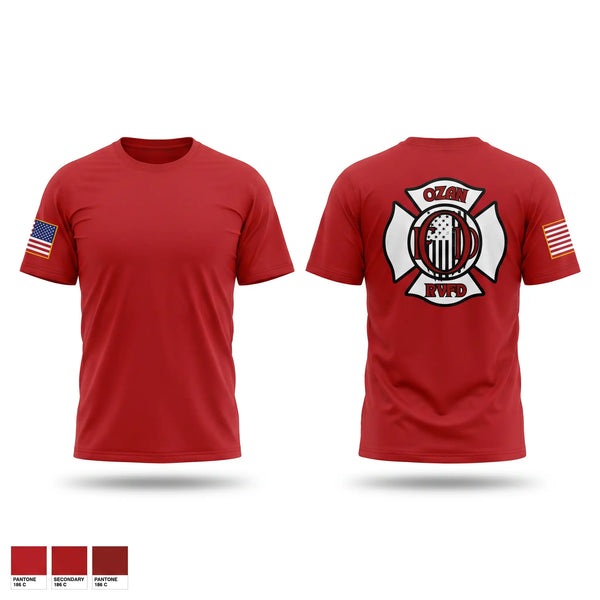 Old School Cotton Feel Shirt, Ozan Rural Volunteer Fire Dept, Fire Department, Teamtime, Team time, sublimation, custom sports apparel, team uniforms, spirit wear, spiritwear, sports uniforms, custom shirts, team store, custom team store, fundraiser sports, apparel fundraiser