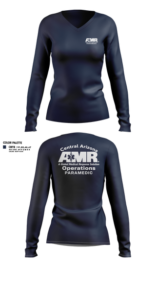 Womens Long Sleeve Vneck Shirt, AMR  Central Arizona Operations, EMS/EMT, Teamtime, Team time, sublimation, custom sports apparel, team uniforms, spirit wear, spiritwear, sports uniforms, custom shirts, team store, custom team store, fundraiser sports, apparel fundraiser