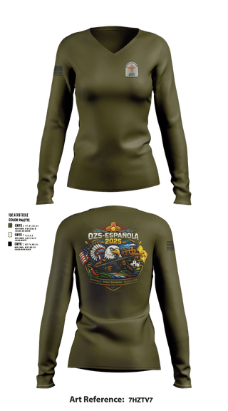 Womens Long Sleeve Vneck Shirt, OZS-Española, National Guard, Teamtime, Team time, sublimation, custom sports apparel, team uniforms, spirit wear, spiritwear, sports uniforms, custom shirts, team store, custom team store, fundraiser sports, apparel fundraiser