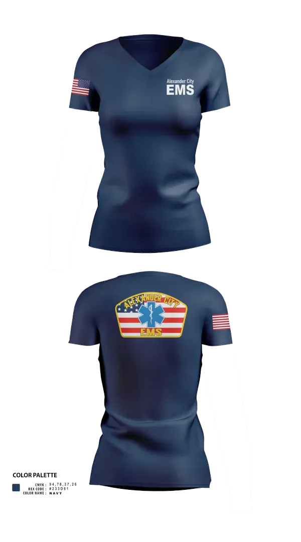 Womens Short Sleeve Vneck Shirt, Alexander City EMS, EMS/EMT, Teamtime, Team time, sublimation, custom sports apparel, team uniforms, spirit wear, spiritwear, sports uniforms, custom shirts, team store, custom team store, fundraiser sports, apparel fundraiser