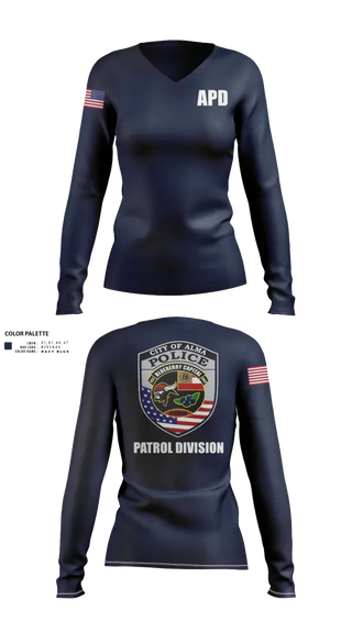 Womens Long Sleeve Vneck Shirt, Alma Police Department, Police, Teamtime, Team time, sublimation, custom sports apparel, team uniforms, spirit wear, spiritwear, sports uniforms, custom shirts, team store, custom team store, fundraiser sports, apparel fundraiser