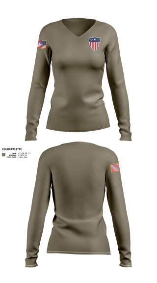 Womens Long Sleeve Vneck Shirt, 38th RSG, Army, Teamtime, Team time, sublimation, custom sports apparel, team uniforms, spirit wear, spiritwear, sports uniforms, custom shirts, team store, custom team store, fundraiser sports, apparel fundraiser