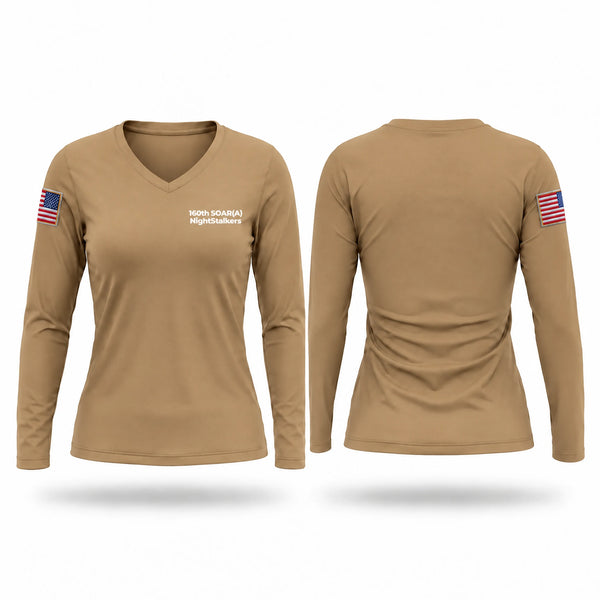 Womens Long Sleeve Vneck Shirt, 160th SOAR(A) NightStalkers, Army, Teamtime, Team time, sublimation, custom sports apparel, team uniforms, spirit wear, spiritwear, sports uniforms, custom shirts, team store, custom team store, fundraiser sports, apparel fundraiser