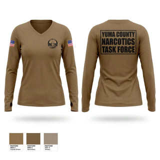 Womens Long Sleeve Vneck Shirt, Yuma County Narcotics Task Force, Police, Teamtime, Team time, sublimation, custom sports apparel, team uniforms, spirit wear, spiritwear, sports uniforms, custom shirts, team store, custom team store, fundraiser sports, apparel fundraiser