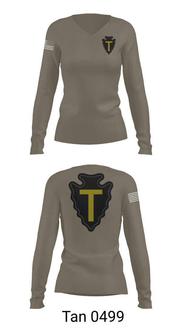 Womens Long Sleeve Vneck Shirt, B CO 3-141, Army, Teamtime, Team time, sublimation, custom sports apparel, team uniforms, spirit wear, spiritwear, sports uniforms, custom shirts, team store, custom team store, fundraiser sports, apparel fundraiser