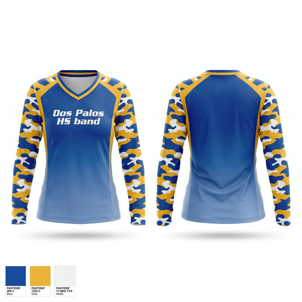 Womens Long Sleeve Vneck Shirt, Dos Palos HS band, Baseball, Teamtime, Team time, sublimation, custom sports apparel, team uniforms, spirit wear, spiritwear, sports uniforms, custom shirts, team store, custom team store, fundraiser sports, apparel fundraiser