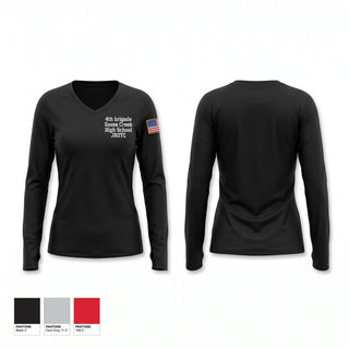 Womens Long Sleeve Vneck Shirt, 4th brigade Goose Creek High School JROTC, Bowling, Teamtime, Team time, sublimation, custom sports apparel, team uniforms, spirit wear, spiritwear, sports uniforms, custom shirts, team store, custom team store, fundraiser sports, apparel fundraiser