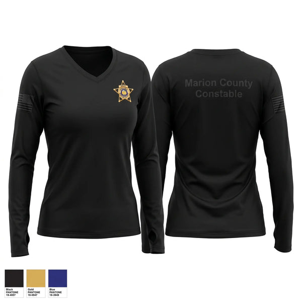 Womens Long Sleeve Vneck Shirt, Marion County Constables Office, Police, Teamtime, Team time, sublimation, custom sports apparel, team uniforms, spirit wear, spiritwear, sports uniforms, custom shirts, team store, custom team store, fundraiser sports, apparel fundraiser