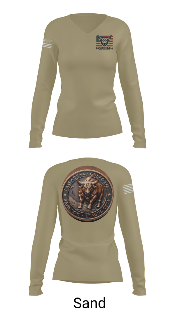 Womens Long Sleeve Vneck Shirt, Baybrook Army Recruiting Company, , Teamtime, Team time, sublimation, custom sports apparel, team uniforms, spirit wear, spiritwear, sports uniforms, custom shirts, team store, custom team store, fundraiser sports, apparel fundraiser