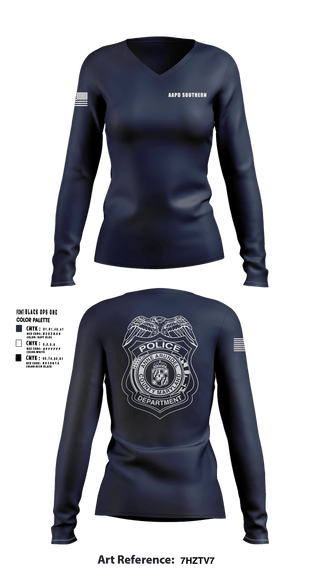 Womens Long Sleeve Vneck Shirt, AAPD Southern, Police, Teamtime, Team time, sublimation, custom sports apparel, team uniforms, spirit wear, spiritwear, sports uniforms, custom shirts, team store, custom team store, fundraiser sports, apparel fundraiser