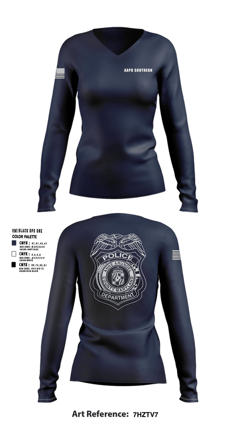 Womens Long Sleeve Vneck Shirt, AAPD Southern, Police, Teamtime, Team time, sublimation, custom sports apparel, team uniforms, spirit wear, spiritwear, sports uniforms, custom shirts, team store, custom team store, fundraiser sports, apparel fundraiser