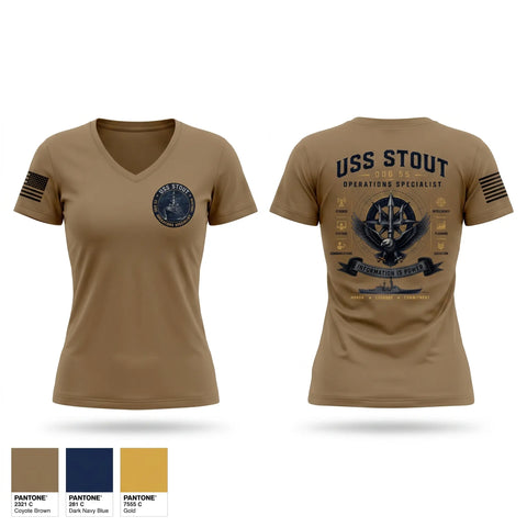 Womens Short Sleeve Vneck Shirt, USS STOUT OI, Navy, Teamtime, Team time, sublimation, custom sports apparel, team uniforms, spirit wear, spiritwear, sports uniforms, custom shirts, team store, custom team store, fundraiser sports, apparel fundraiser