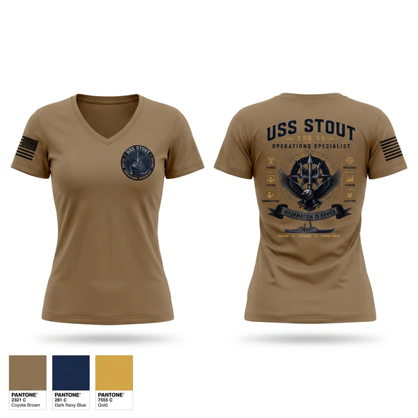 Womens Short Sleeve Vneck Shirt, USS STOUT OI, Navy, Teamtime, Team time, sublimation, custom sports apparel, team uniforms, spirit wear, spiritwear, sports uniforms, custom shirts, team store, custom team store, fundraiser sports, apparel fundraiser