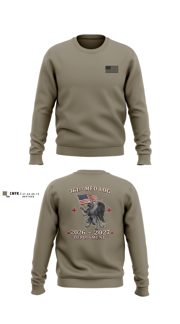 Crew Neck Sweatshirt, 361 med log, Army, Teamtime, Team time, sublimation, custom sports apparel, team uniforms, spirit wear, spiritwear, sports uniforms, custom shirts, team store, custom team store, fundraiser sports, apparel fundraiser