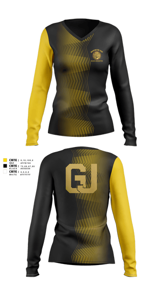 Womens Long Sleeve Vneck Shirt, Golden Jaguaretts Dance/Step Team, Spirit Store, Teamtime, Team time, sublimation, custom sports apparel, team uniforms, spirit wear, spiritwear, sports uniforms, custom shirts, team store, custom team store, fundraiser sports, apparel fundraiser