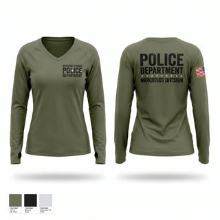 Womens Long Sleeve Vneck Shirt, Woodson Terrace Police Department, Police, Teamtime, Team time, sublimation, custom sports apparel, team uniforms, spirit wear, spiritwear, sports uniforms, custom shirts, team store, custom team store, fundraiser sports, apparel fundraiser