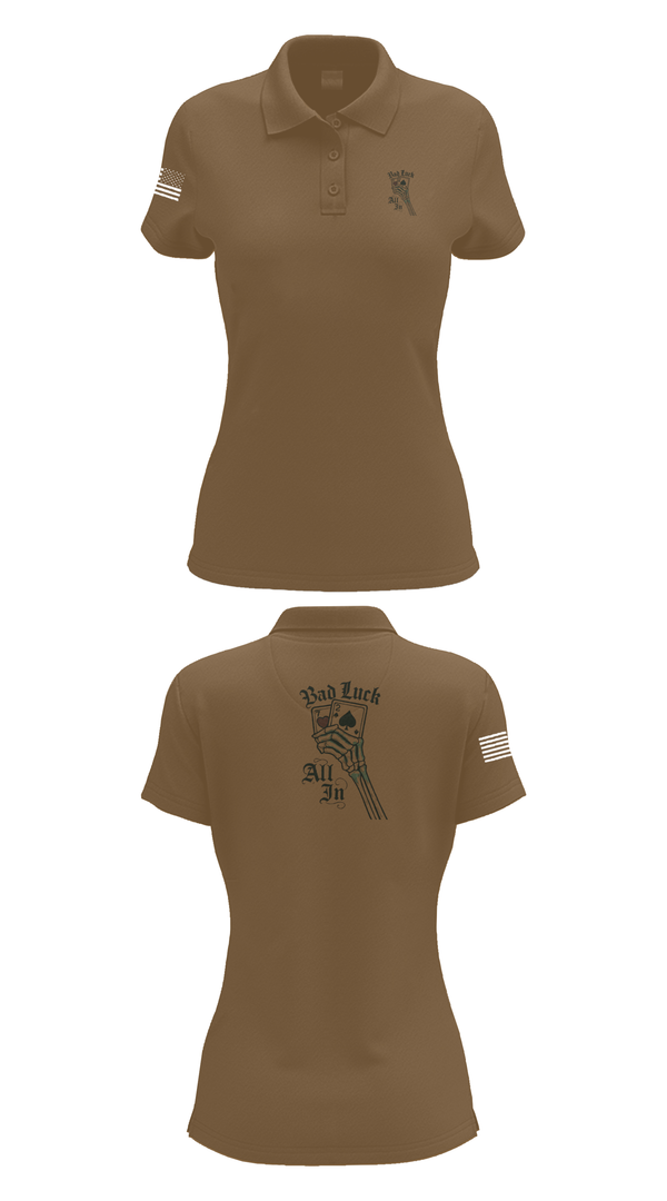 Womens Short Sleeve Performance Polo, 4th plt bad luck, Army, Teamtime, Team time, sublimation, custom sports apparel, team uniforms, spirit wear, spiritwear, sports uniforms, custom shirts, team store, custom team store, fundraiser sports, apparel fundraiser