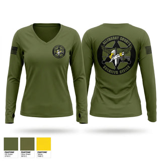 Womens Long Sleeve Vneck Shirt, Alleghany County Sheriff’s Office, Police, Teamtime, Team time, sublimation, custom sports apparel, team uniforms, spirit wear, spiritwear, sports uniforms, custom shirts, team store, custom team store, fundraiser sports, apparel fundraiser