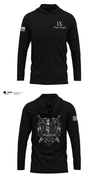 Long Sleeve Performance Shirt with hood, Van Nuys GED, Police, Teamtime, Team time, sublimation, custom sports apparel, team uniforms, spirit wear, spiritwear, sports uniforms, custom shirts, team store, custom team store, fundraiser sports, apparel fundraiser