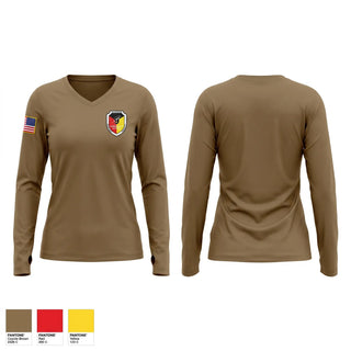 Womens Long Sleeve Vneck Shirt, 9th Comm Bn, Marines, Teamtime, Team time, sublimation, custom sports apparel, team uniforms, spirit wear, spiritwear, sports uniforms, custom shirts, team store, custom team store, fundraiser sports, apparel fundraiser