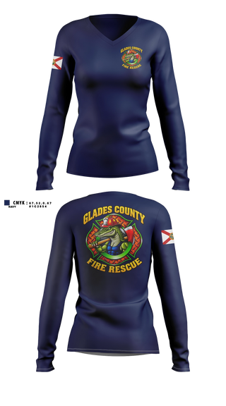Womens Long Sleeve Vneck Shirt, Glades County Fire Rescue, Fire Department, Teamtime, Team time, sublimation, custom sports apparel, team uniforms, spirit wear, spiritwear, sports uniforms, custom shirts, team store, custom team store, fundraiser sports, apparel fundraiser
