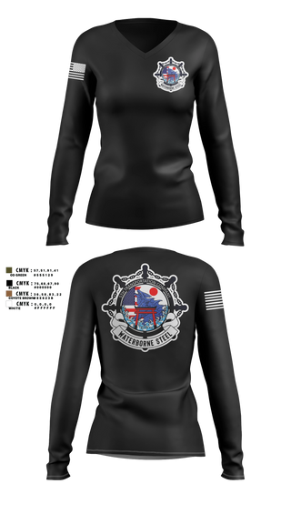Womens Long Sleeve Vneck Shirt, 5th Transportation Company, Army, Teamtime, Team time, sublimation, custom sports apparel, team uniforms, spirit wear, spiritwear, sports uniforms, custom shirts, team store, custom team store, fundraiser sports, apparel fundraiser