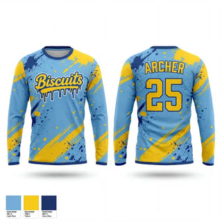 Long Sleeve Performance Shirt, Biscuits, Baseball, Teamtime, Team time, sublimation, custom sports apparel, team uniforms, spirit wear, spiritwear, sports uniforms, custom shirts, team store, custom team store, fundraiser sports, apparel fundraiser