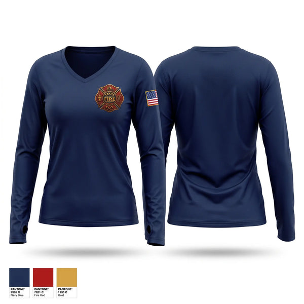 Womens Long Sleeve Vneck Shirt, Yantis Volunteer Fire Department, Fire Department, Teamtime, Team time, sublimation, custom sports apparel, team uniforms, spirit wear, spiritwear, sports uniforms, custom shirts, team store, custom team store, fundraiser sports, apparel fundraiser
